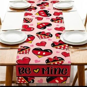 13x72 Table Runner Disney Mickey Mouse Valentines Day Heart Fabric Mantel Scarf